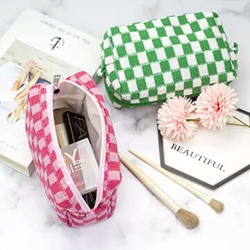 PAZIMIIK Checkered Makeup Bag for Purse Portable Zipper Make Up Pouch Small Cosmetic Case for Travel...