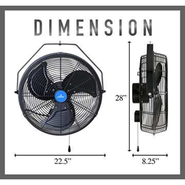 iLiving 18" Wall Mounted Variable Speed Indoor/Outdoor Weatherproof Fan, Industrial grade for Patio, Greenhouse, Garage, Workshop, and Loading Dock, 6360 CFM, Black