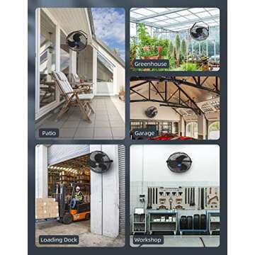 iLiving 18" Wall Mounted Variable Speed Indoor/Outdoor Weatherproof Fan, Industrial grade for Patio, Greenhouse, Garage, Workshop, and Loading Dock, 6360 CFM, Black