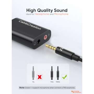 CableCreation Type C External Sound Card with 3.5 mm Audio Jack, USB-C Microphone Headphone Adapter ...