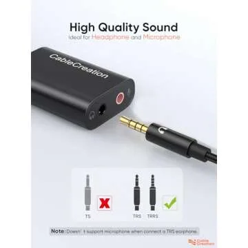 CableCreation Type C External Sound Card with 3.5 mm Audio Jack, USB-C Microphone Headphone Adapter ...