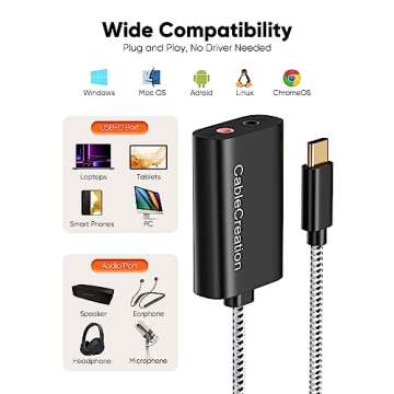 CableCreation Type C External Sound Card with 3.5 mm Audio Jack, USB-C Microphone Headphone Adapter Compatible with MacBook Pro, iMac, iPad Pro 2020, iPhone 16/15, Galaxy S24/ S23/ S22/ S21+