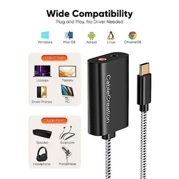 CableCreation Type C External Sound Card with 3.5 mm Audio Jack, USB-C Microphone Headphone Adapter Compatible with MacBook Pro, iMac, iPad Pro 2020, iPhone 16/15, Galaxy S24/ S23/ S22/ S21+