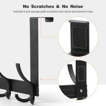 Over The Door Hooks for Hanging, Over The Door Hanger, Over The Door Towel Rack for Bathroom with 5 Triple Coat Hooks, Door Hanger Hooks Towel Hanger (Black, 1 Pack)