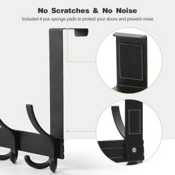 Over The Door Hooks for Hanging, Over The Door Hanger, Over The Door Towel Rack for Bathroom with 5 Triple Coat Hooks, Door Hanger Hooks Towel Hanger (Black, 1 Pack)