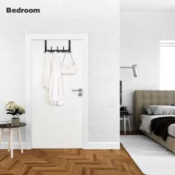 Over The Door Hooks for Hanging, Over The Door Hanger, Over The Door Towel Rack for Bathroom with 5 Triple Coat Hooks, Door Hanger Hooks Towel Hanger (Black, 1 Pack)