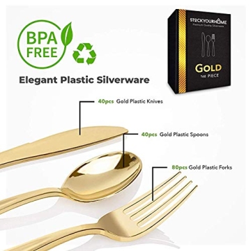 Elegant Gold Plastic Silverware Set - 160 Pieces for Events