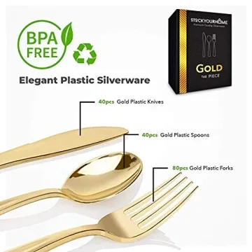 Elegant Gold Plastic Silverware Set - 160 Pieces for Events
