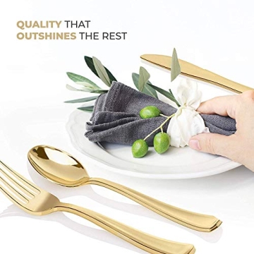 Elegant Gold Plastic Silverware Set - 160 Pieces for Events