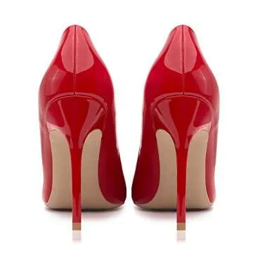 GENSHUO High Heel, 10cm/3.94 Inch Stiletto High Heel Shoes for Women Pointed Toe Party Evening Dress Pumps Prom Red 7