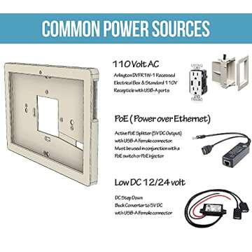 Smart Home Mount Tablet Wall Mount Kit,Fits Fire 8,Includes Slim Power Cable - Black