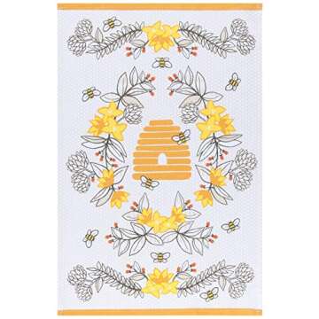 Now Designs Kitchen Tea Towel, Bees - 18 x 28 in | Set of 2