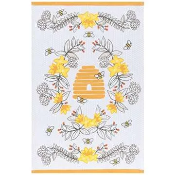 Now Designs Kitchen Tea Towel, Bees - 18 x 28 in | Set of 2