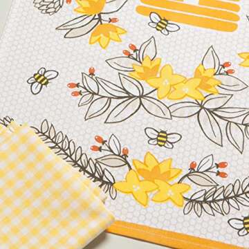 Now Designs Kitchen Tea Towel, Bees - 18 x 28 in | Set of 2