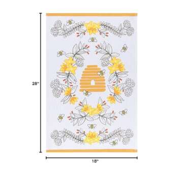 Now Designs Kitchen Tea Towel, Bees - 18 x 28 in | Set of 2