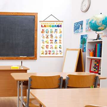 KAIRNE American Sign Language Poster With Wood Magnetic Hanger Framed(35CMx56CM),ASL Alphabet Wall a...