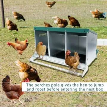 Chicken Nesting Box, 3 Holes Nesting Boxes for Chickens, Heavy Duty Metal Chicken Laying Boxes, Roll Away Nesting Box Egg Collection Tray, Nesting Box with Roosting Pole for Chicken Coop(Green)