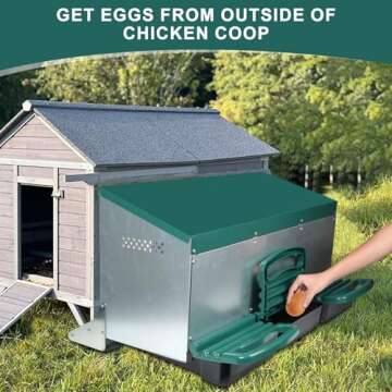 Chicken Nesting Box, 3 Holes Nesting Boxes for Chickens, Heavy Duty Metal Chicken Laying Boxes, Roll Away Nesting Box Egg Collection Tray, Nesting Box with Roosting Pole for Chicken Coop(Green)