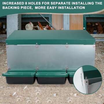 Chicken Nesting Box, 3 Holes Nesting Boxes for Chickens, Heavy Duty Metal Chicken Laying Boxes, Roll Away Nesting Box Egg Collection Tray, Nesting Box with Roosting Pole for Chicken Coop(Green)