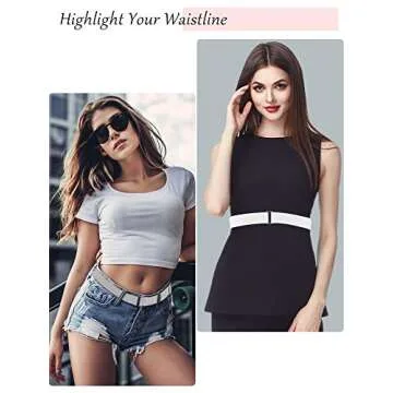 SATINIOR 2/3/4 Pack Women Elastic Stretch Belt Invisible Belts with Flat Buckle for Jeans Pants Dresses(Black White Grey Brown,4 Pack)