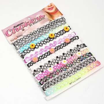 BodyJ4You 12PC Tattoo Choker Necklace for Women - 90s Choker Necklaces Fashion Trend - Pride Rainbow Choker Clear Black Purple Pink Daisy Flower