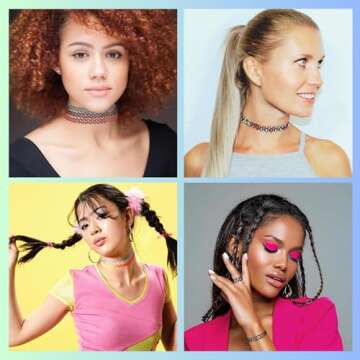 BodyJ4You 12PC Tattoo Choker Necklace for Women - 90s Choker Necklaces Fashion Trend - Pride Rainbow Choker Clear Black Purple Pink Daisy Flower