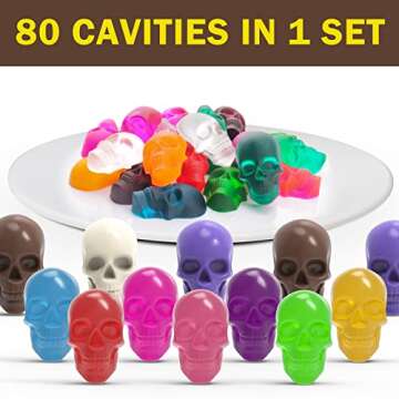 Juome Gummy Skull Silicone Candy Molds, 2 Pack Mini Skull Gummie Chocolate Molds with Dropper for Ha...