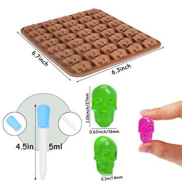 Juome Gummy Skull Silicone Candy Molds, 2 Pack Mini Skull Gummie Chocolate Molds with Dropper for Halloween Gummies, Candies, Jello, Chocolate