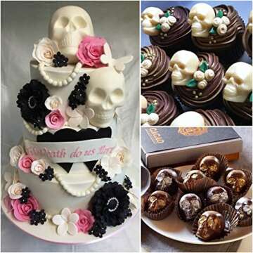 Juome Gummy Skull Silicone Candy Molds, 2 Pack Mini Skull Gummie Chocolate Molds with Dropper for Halloween Gummies, Candies, Jello, Chocolate