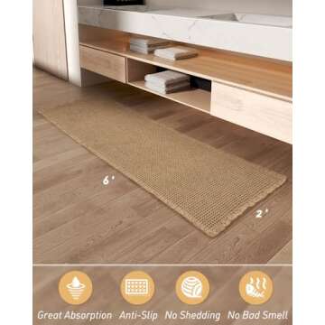 Upgraded Waffle Runner Rug, Super Absorbent Non Slip Bath Mats for Bathroom Floor, Machine Washable Bathroom Runner Rug with Tassels, Ideal for Hallway Bedroom Laundry Room, Brown, 2'x 6'(24" x 72")