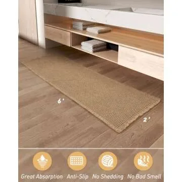 Upgraded Waffle Runner Rug, Super Absorbent Non Slip Bath Mats for Bathroom Floor, Machine Washable Bathroom Runner Rug with Tassels, Ideal for Hallway Bedroom Laundry Room, Brown, 2'x 6'(24" x 72")