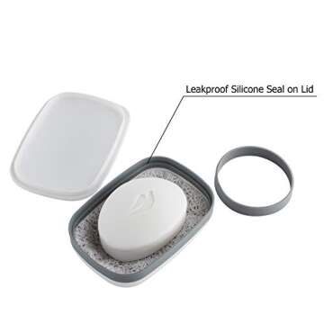 WingsShop Travel Soap Container, Bar Soap Holder Dish Portable Case White with Saver Pad & Silicone Band Leak Proof for Gym School Camping Hiking Outdoor