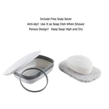 WingsShop Travel Soap Container, Bar Soap Holder Dish Portable Case White with Saver Pad & Silicone Band Leak Proof for Gym School Camping Hiking Outdoor