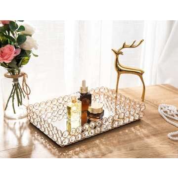 Feyarl Crystal Vanity Makeup Perfume Tray Ornate Jewelry Trinket Ring Earring Tray Organizer Cosmeti...
