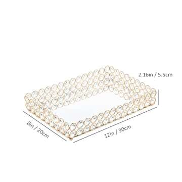 Feyarl Crystal Vanity Makeup Perfume Tray Ornate Jewelry Trinket Ring Earring Tray Organizer Cosmetic Mirrored Decorative Tray Skin Care Tray for Home Deco Dresser Tabletop Countertop (12" x 8")