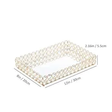 Feyarl Crystal Vanity Makeup Perfume Tray Ornate Jewelry Trinket Ring Earring Tray Organizer Cosmetic Mirrored Decorative Tray Skin Care Tray for Home Deco Dresser Tabletop Countertop (12" x 8")