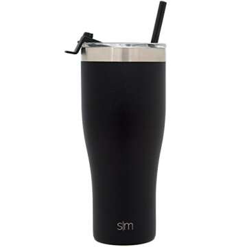 Simple Modern Tumbler with Clear Flip Lid and Straw | Reusable Insulated Water Bottle Stainless Steel Travel Mug | Slim Cruiser Collection | 32oz, Midnight Black