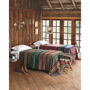 Pendleton Yakima Camp Thick Warm Wool Indoor Outdoor Striped Throw Blanket, Mineral Umber, Twin Size