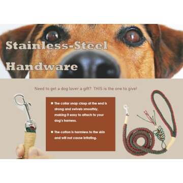 Vitisyao Handmade Rope Dog Leash 6 FT, Braided Cotton Rope with Heavy Duty Stainless Steel Clasp, Special Leash for Small to Large Dogs