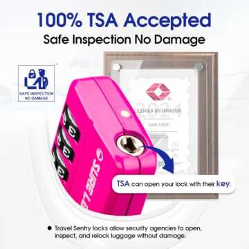 SURE LOCK TSA Approved Travel Luggage Locks - Easy Read Dials & Inspection Indicator