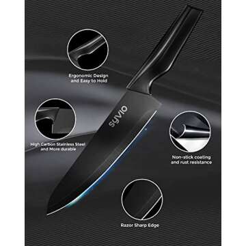 syvio Block Knife Set, 15 Pcs Kitchen Knife Set with Block and Sharpener, with Heavy Poultry Shears and 6pcs Serrated Steak Knives Razor-Sharp, Stainless Steel, Lightweight, Anti-Slip Handle