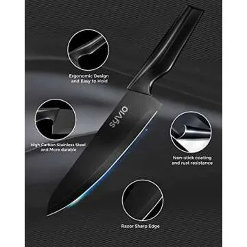 syvio Block Knife Set, 15 Pcs Kitchen Knife Set with Block and Sharpener, with Heavy Poultry Shears and 6pcs Serrated Steak Knives Razor-Sharp, Stainless Steel, Lightweight, Anti-Slip Handle