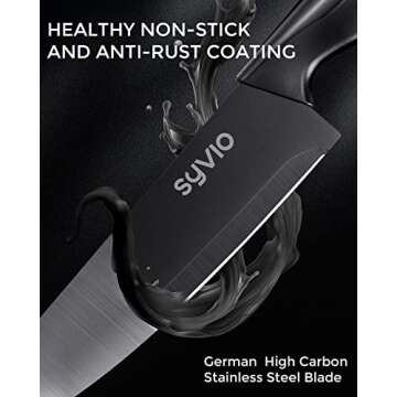 syvio Block Knife Set, 15 Pcs Kitchen Knife Set with Block and Sharpener, with Heavy Poultry Shears and 6pcs Serrated Steak Knives Razor-Sharp, Stainless Steel, Lightweight, Anti-Slip Handle