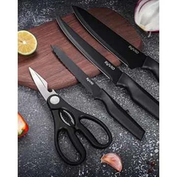 syvio Block Knife Set, 15 Pcs Kitchen Knife Set with Block and Sharpener, with Heavy Poultry Shears and 6pcs Serrated Steak Knives Razor-Sharp, Stainless Steel, Lightweight, Anti-Slip Handle