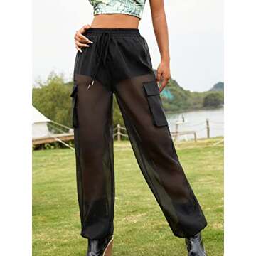 WDIRARA Women's See Through Rave Pants with Pockets