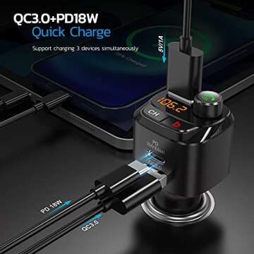 Nulaxy Bluetooth 5.0 FM Transmitter for Car, QC3.0 & USB-C PD 18W Wireless Bluetooth Radio Adapter M...