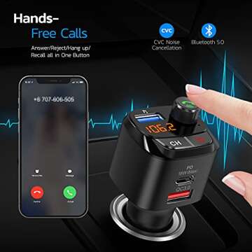 Nulaxy Bluetooth 5.0 FM Transmitter for Car, QC3.0 & USB-C PD 18W Wireless Bluetooth Radio Adapter Music Player Car Kit with Bass Booster, Hands-Free Calls-NX12