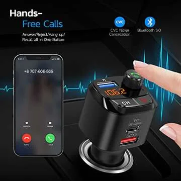 Nulaxy Bluetooth 5.0 FM Transmitter for Car, QC3.0 & USB-C PD 18W Wireless Bluetooth Radio Adapter Music Player Car Kit with Bass Booster, Hands-Free Calls-NX12