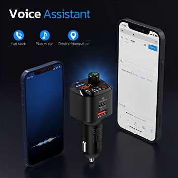 Nulaxy Bluetooth 5.0 FM Transmitter for Car, QC3.0 & USB-C PD 18W Wireless Bluetooth Radio Adapter Music Player Car Kit with Bass Booster, Hands-Free Calls-NX12