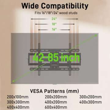 USX MOUNT UL Listed TV Wall Mount for 42"-85" TVS, Fits 16" 18" or 24" Studs, Full Motion TV Mount Swivel Tilt Extension TV Bracket with Dual Articulating Arms, Max VESA 600x400mm, Load 110lbs
